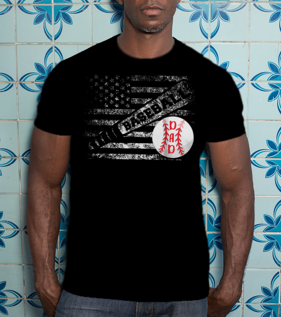 Baseball Dad American Flag With Bat And Ball T-Shirt