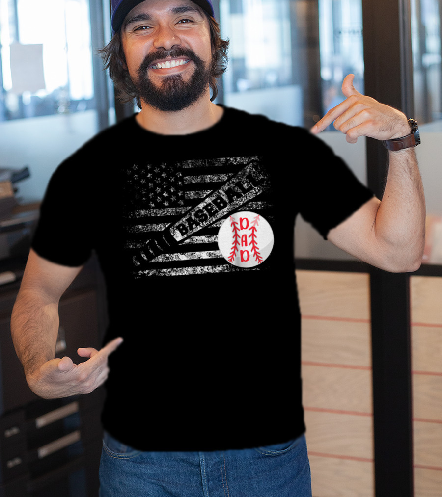 Baseball Dad American Flag With Bat And Ball T-Shirt