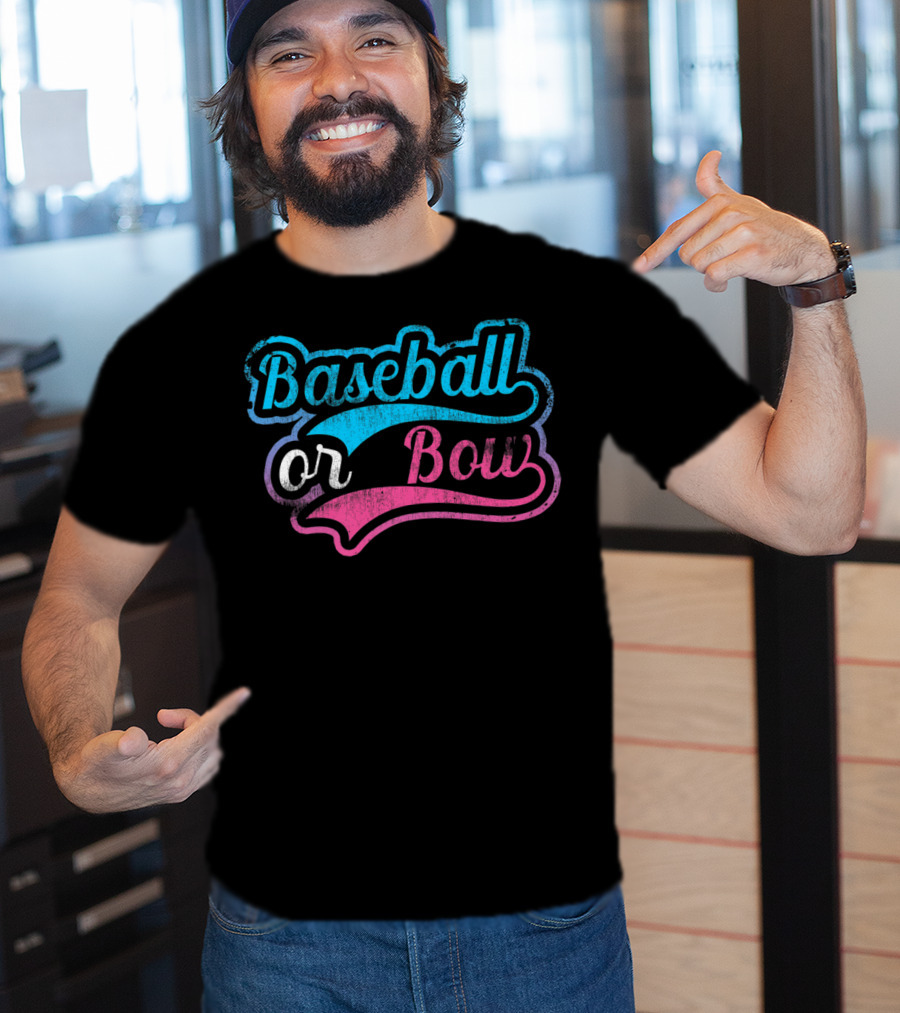 Baseball Or Bow Pregnancy Gender Reveal Baby T-Shirt