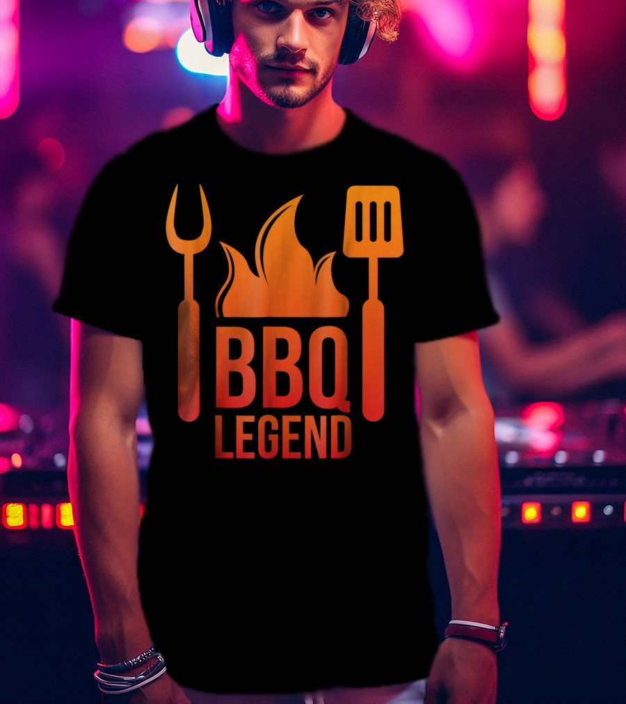 BBQ Legend Vintage Hot Barbecue Grill Grilling Dad Flame Fork Spatula T-Shirt