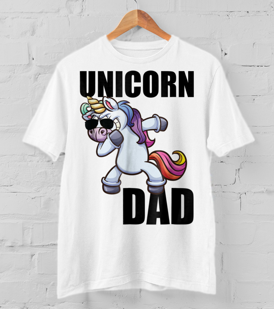 Unicorn Dad Dabbing With Sunglasses And Rainbow Mane T-Shirt