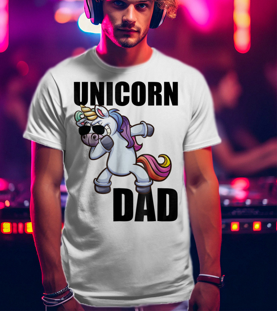 Unicorn Dad Dabbing With Sunglasses And Rainbow Mane T-Shirt