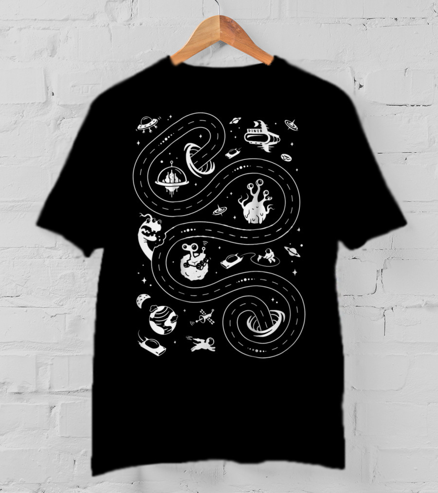 Dad Alien Race Track With Flying Saucers And Space Creatures T-Shirt
