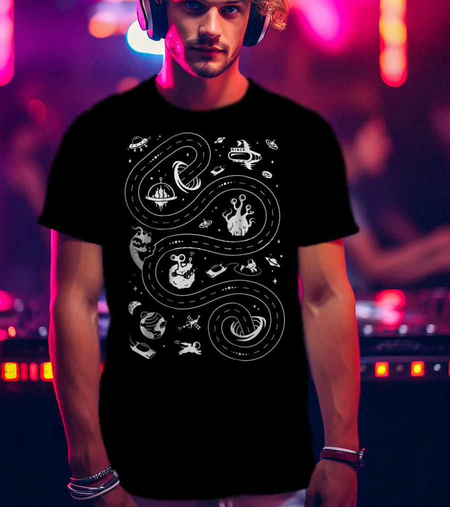 Dad Alien Race Track With Flying Saucers And Space Creatures T-Shirt