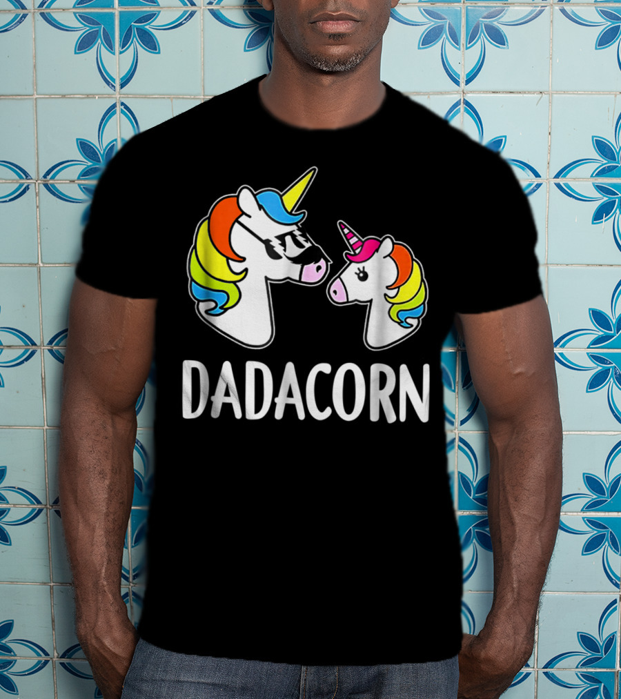 Dad Dadacorn With Baby Unicorn Rainbow Mane T-Shirt