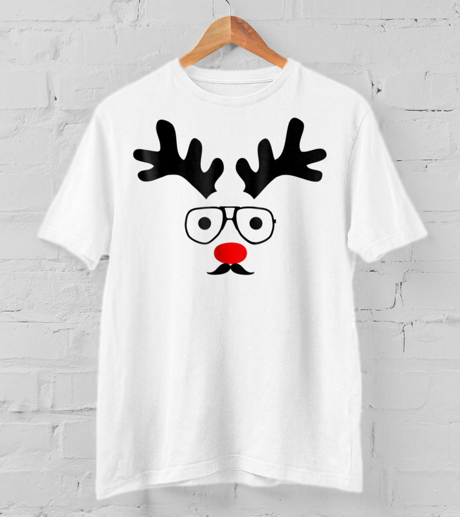 Dad Deer With Glasses And Red Nose Christmas New Year T-Shirt