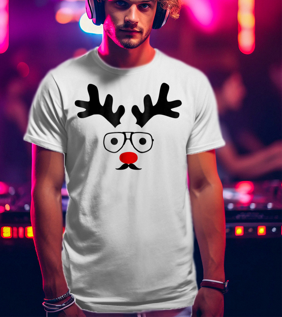 Dad Deer With Glasses And Red Nose Christmas New Year T-Shirt