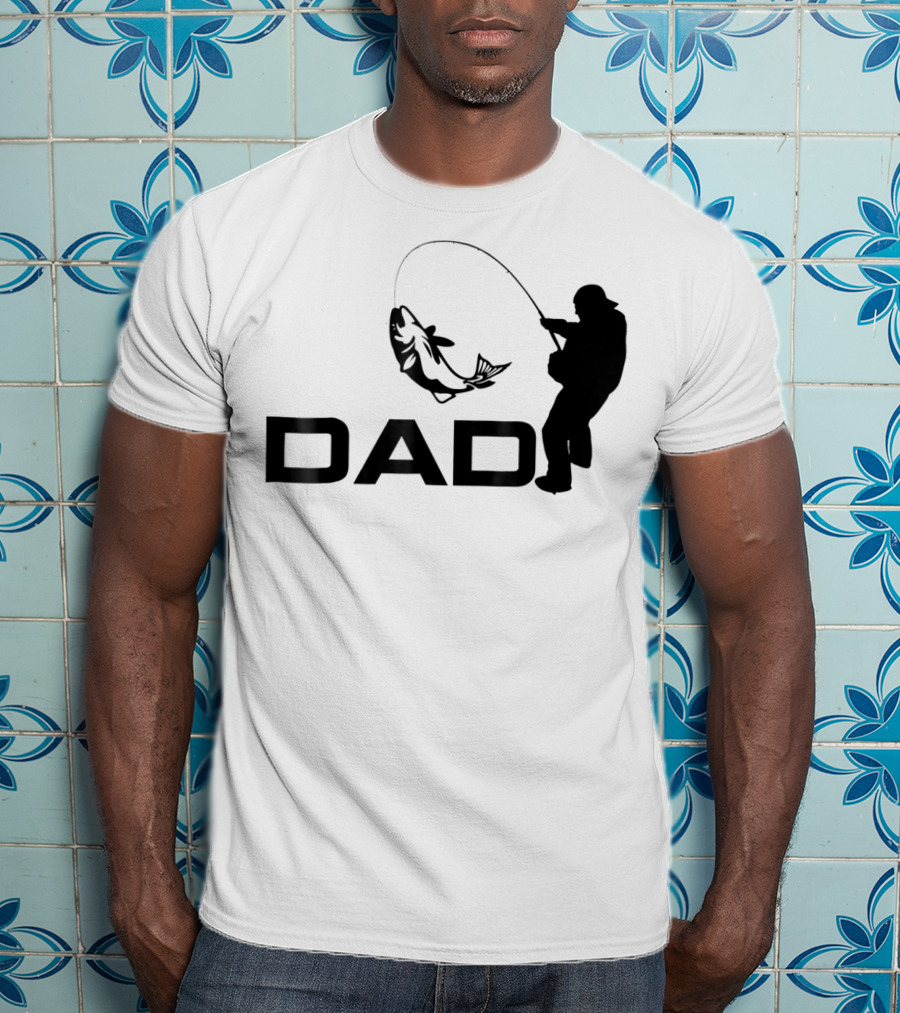 Dad Fishing Fisherman Silhouette Catching Fish 031 T-Shirt