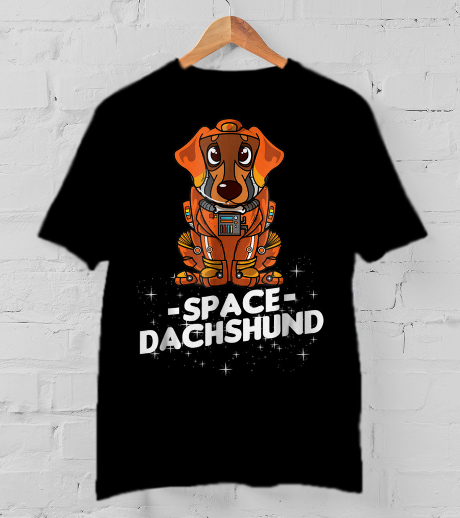 Space Dachshund In Orange Spacesuit With Stars T-Shirt