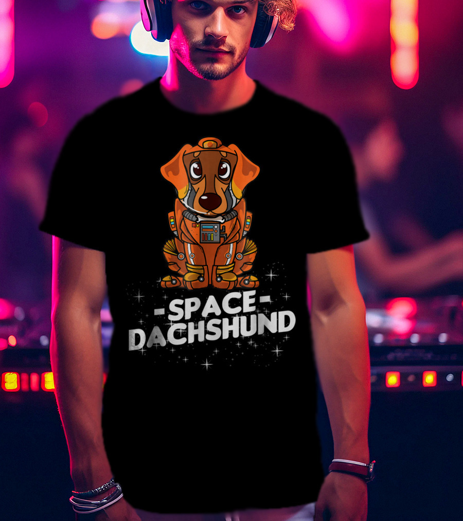 Space Dachshund In Orange Spacesuit With Stars T-Shirt