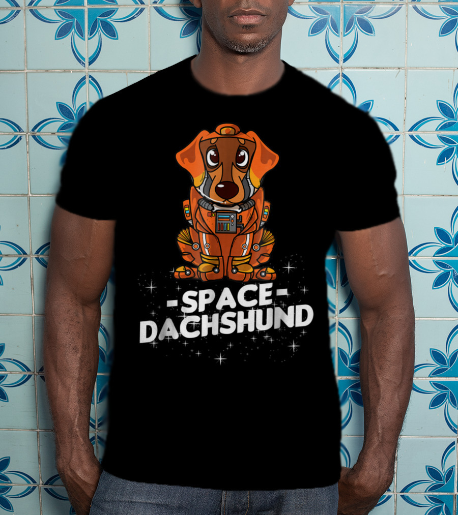 Space Dachshund In Orange Spacesuit With Stars T-Shirt