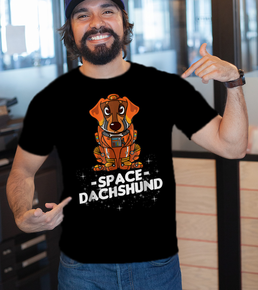 Space Dachshund In Orange Spacesuit With Stars T-Shirt
