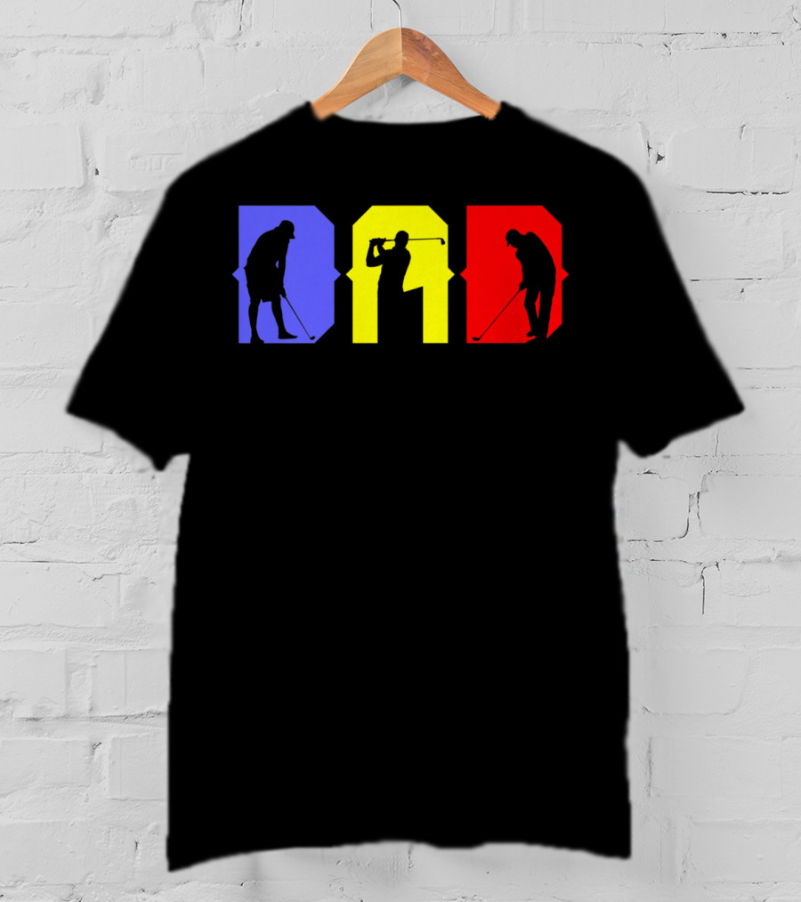 Dad Cool Golf Silhouette Blue Yellow Red T-Shirt