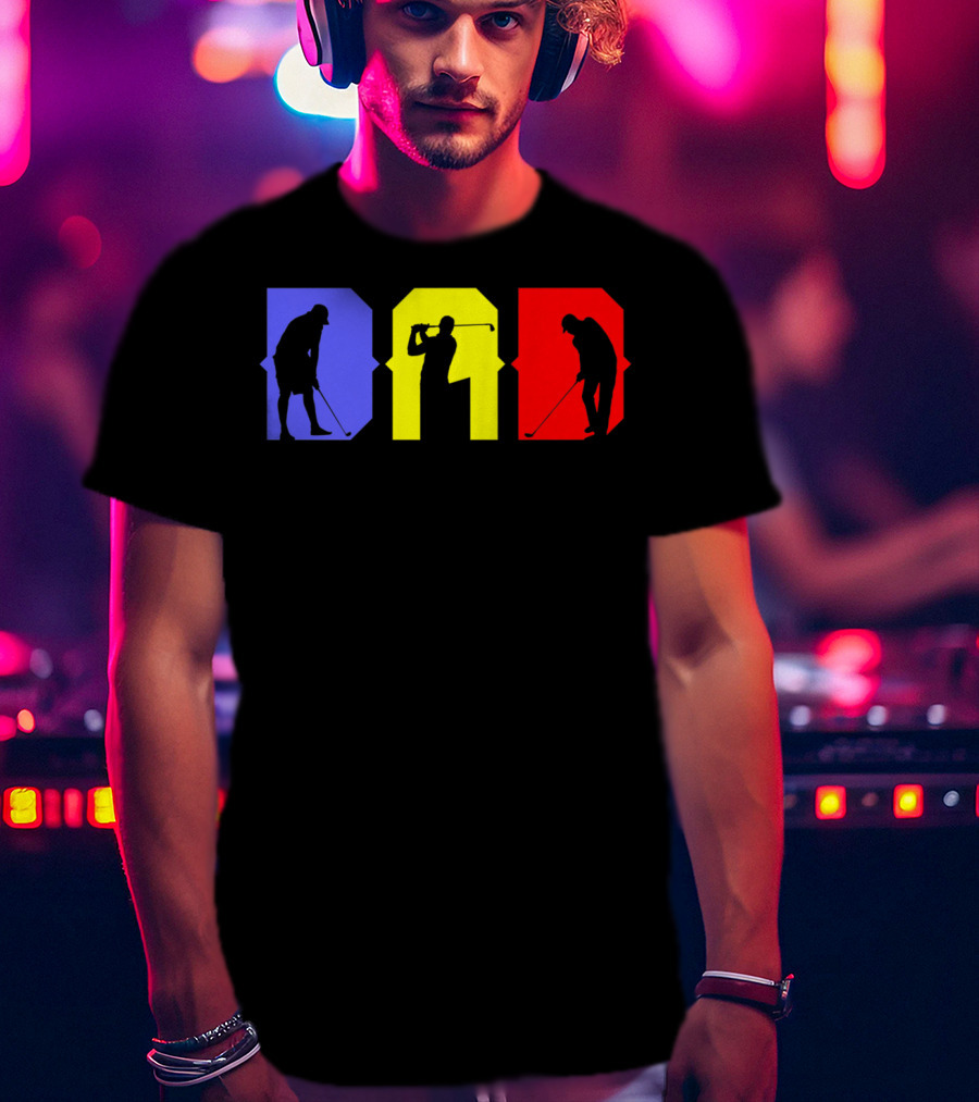 Dad Cool Golf Silhouette Blue Yellow Red T-Shirt