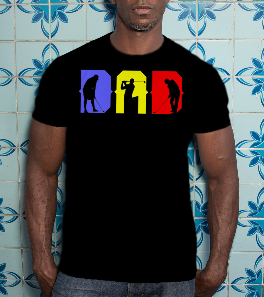 Dad Cool Golf Silhouette Blue Yellow Red T-Shirt