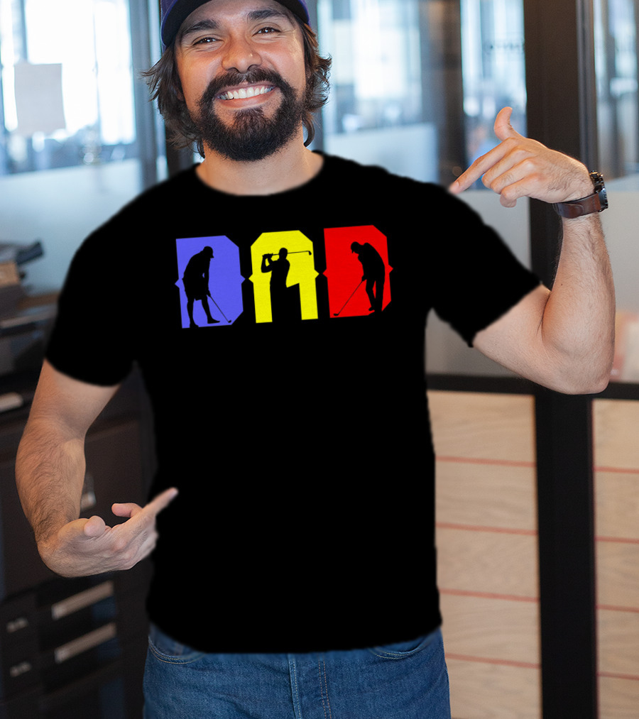 Dad Cool Golf Silhouette Blue Yellow Red T-Shirt