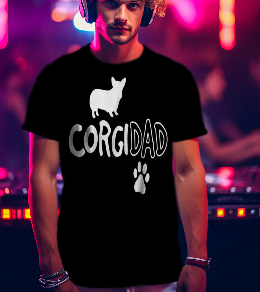 Corgi Dad Silhouette With Paw Prints T-Shirt