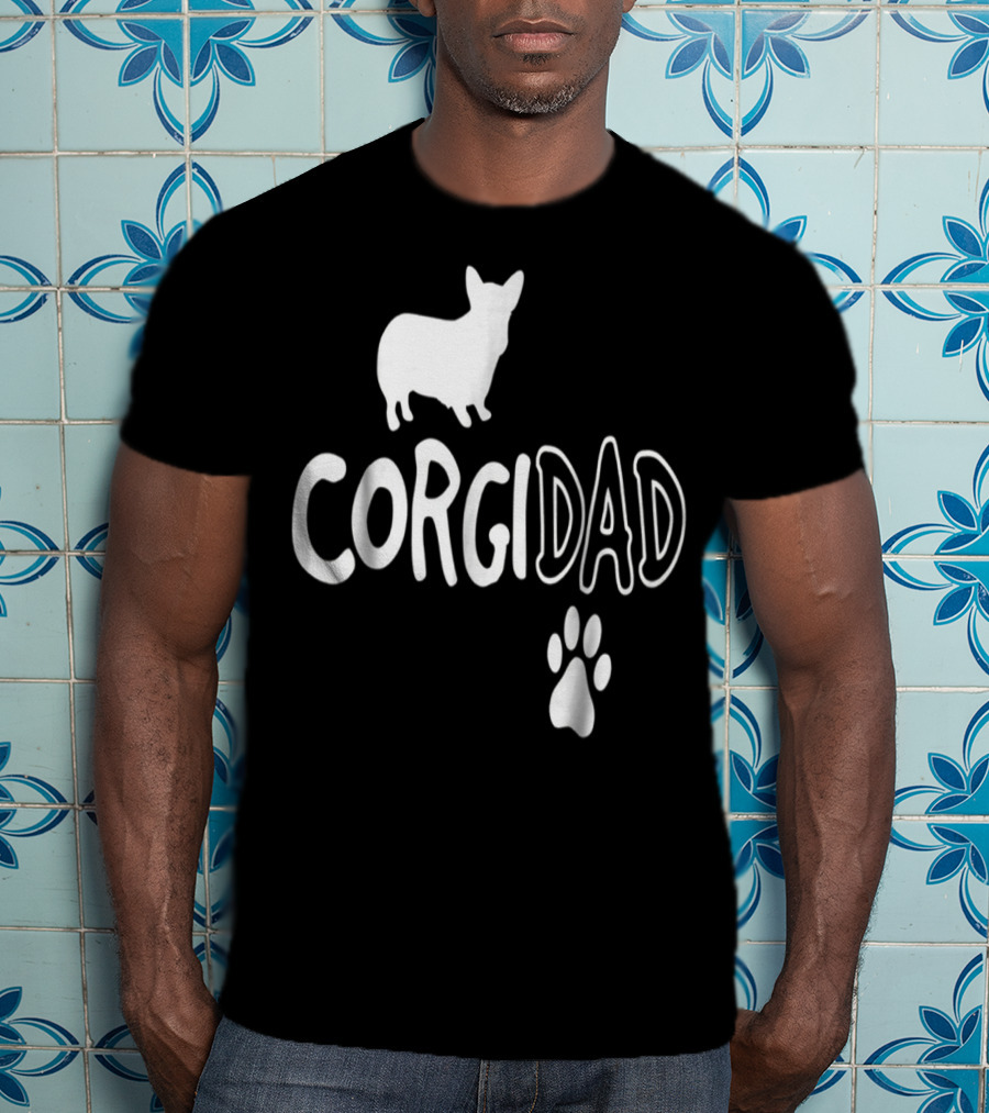 Corgi Dad Silhouette With Paw Prints T-Shirt