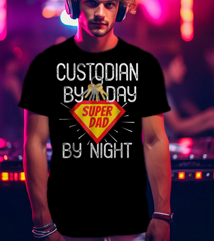 Custodian By Day Super Dad By Night Custodial Appreciation T-Shirt