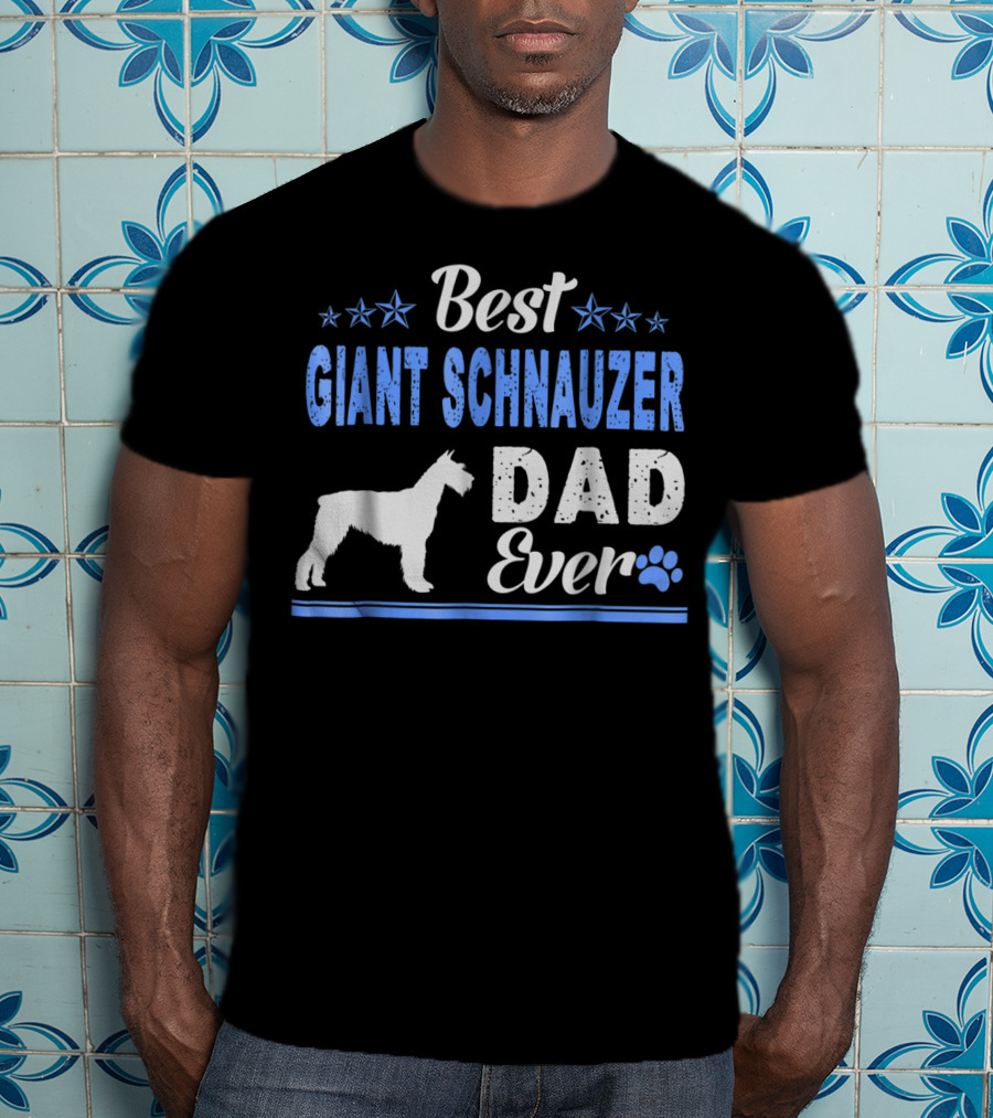 Best Giant Schnauzer Dad Ever Stars Blue Paw Prints T-Shirt