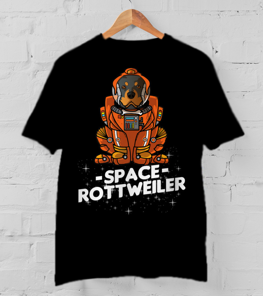 Space Rottweiler In Orange Space Suit With Stars T-Shirt