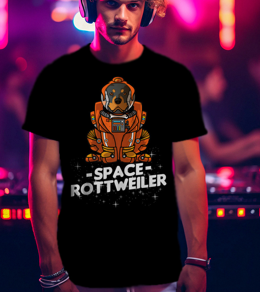 Space Rottweiler In Orange Space Suit With Stars T-Shirt
