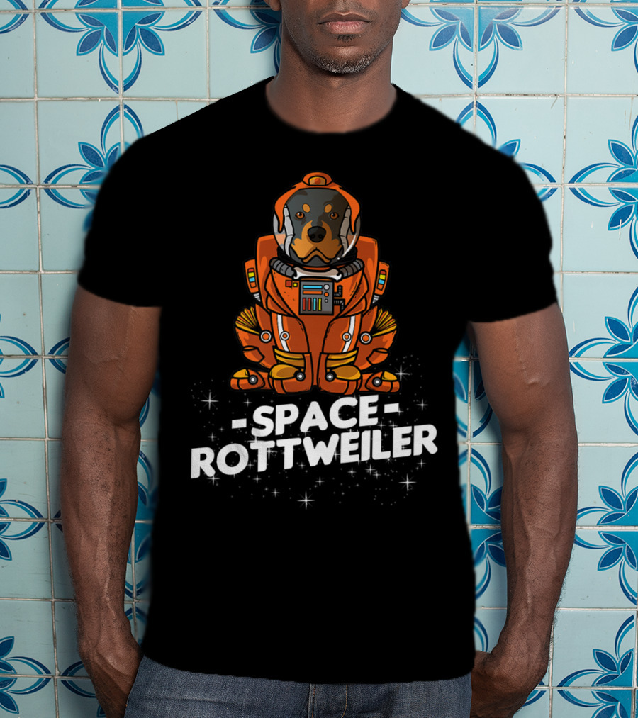 Space Rottweiler In Orange Space Suit With Stars T-Shirt
