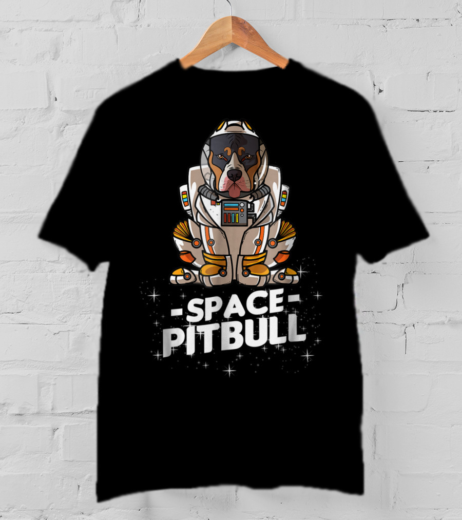 Christmas Space Pitbull In Astronaut Suit With Festive Graphics T-Shirt