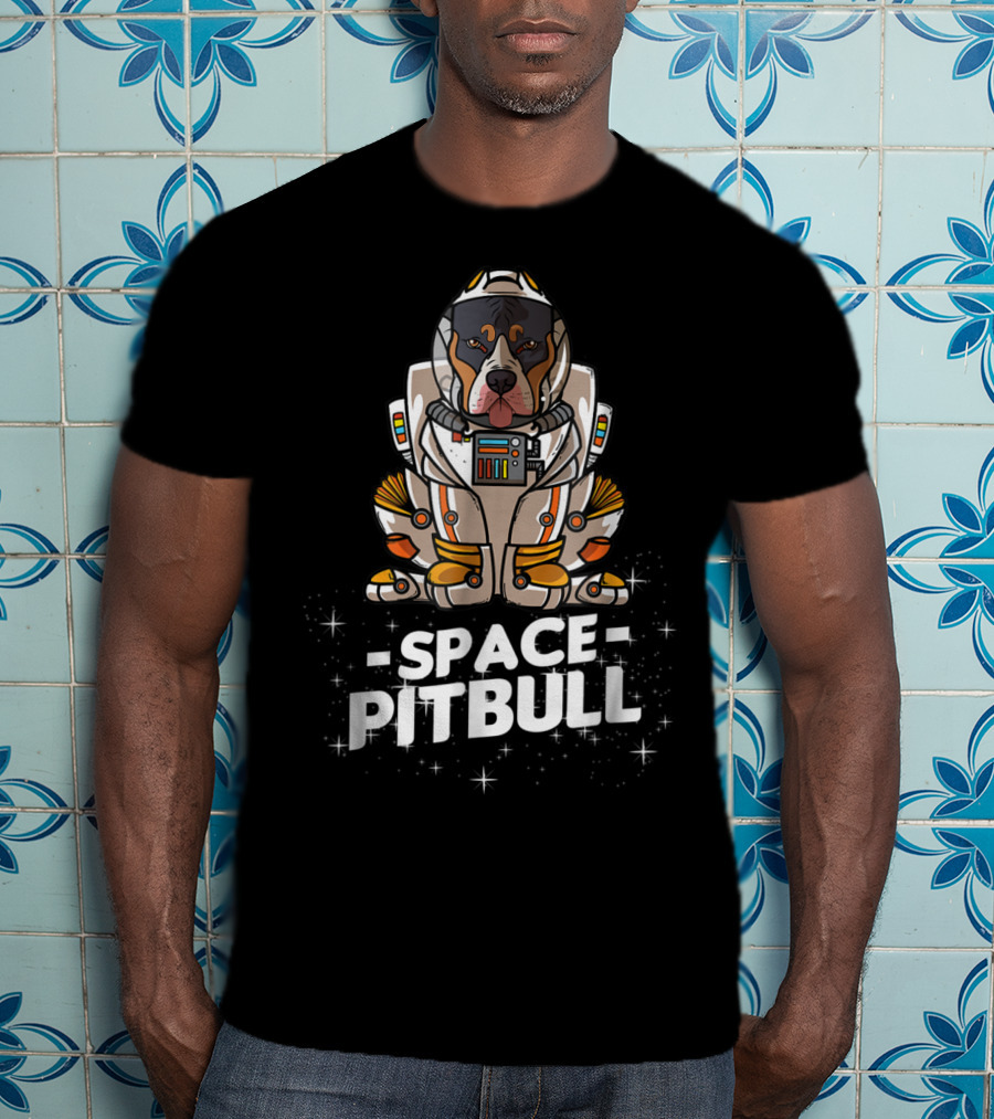 Christmas Space Pitbull In Astronaut Suit With Festive Graphics T-Shirt