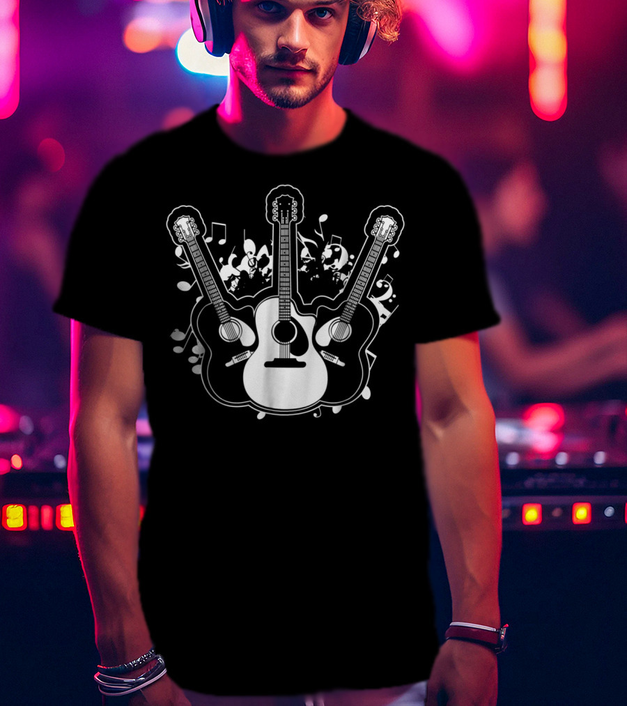 Acoustic Guitar Dad Rock Star Music Notes T-Shirt