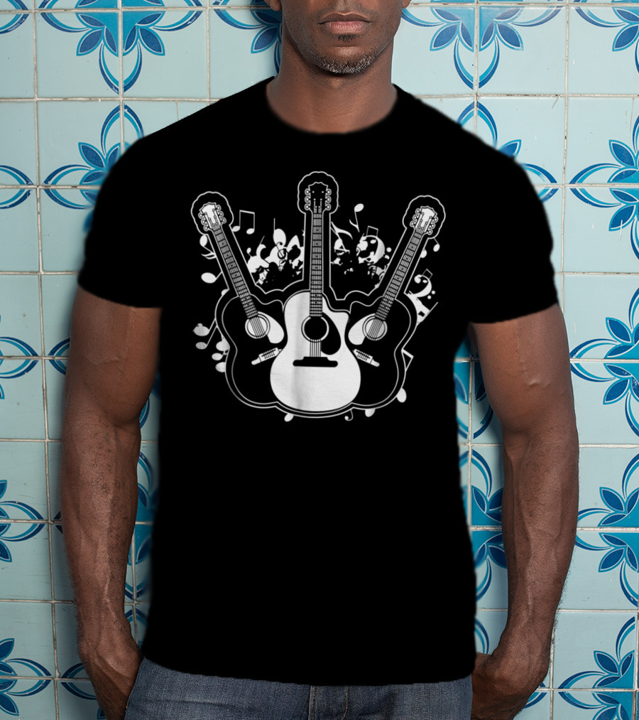 Acoustic Guitar Dad Rock Star Music Notes T-Shirt