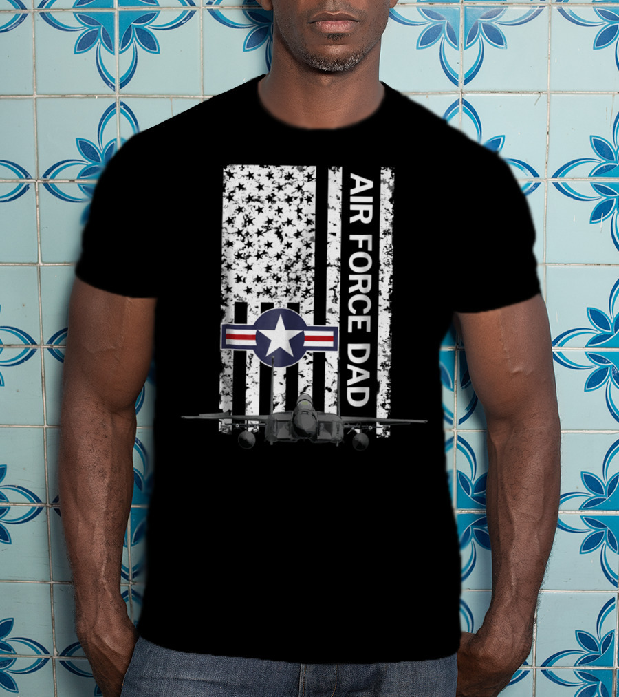 Air Force Dad Grunge Flag With F15 Jet And Star Emblem T-Shirt