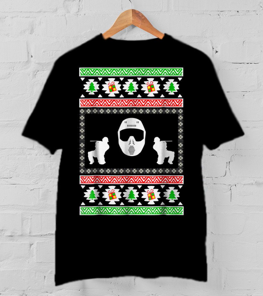 Airsoft Player Ugly Christmas Mask Trees Gifts Merry Holiday T-Shirt