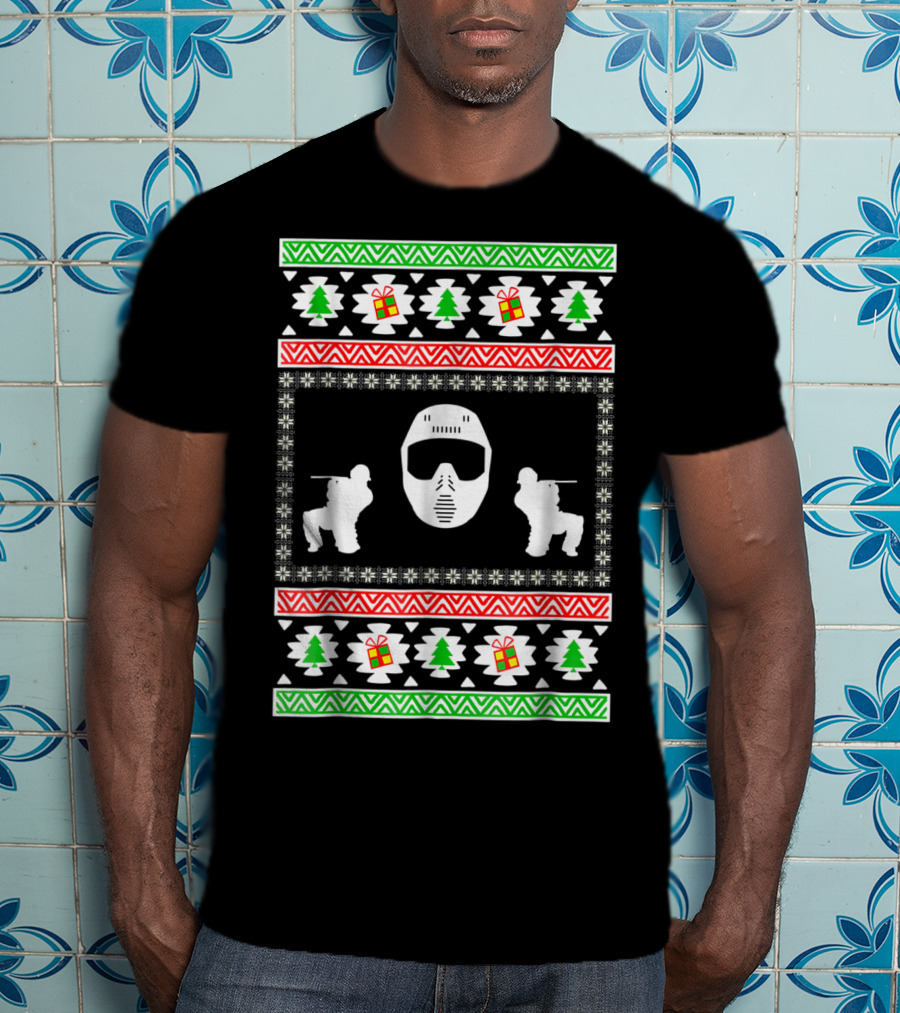 Airsoft Player Ugly Christmas Mask Trees Gifts Merry Holiday T-Shirt