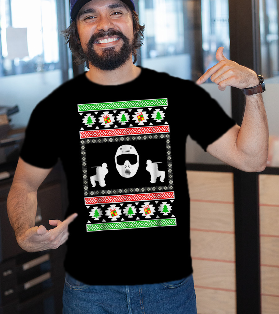 Airsoft Player Ugly Christmas Mask Trees Gifts Merry Holiday T-Shirt