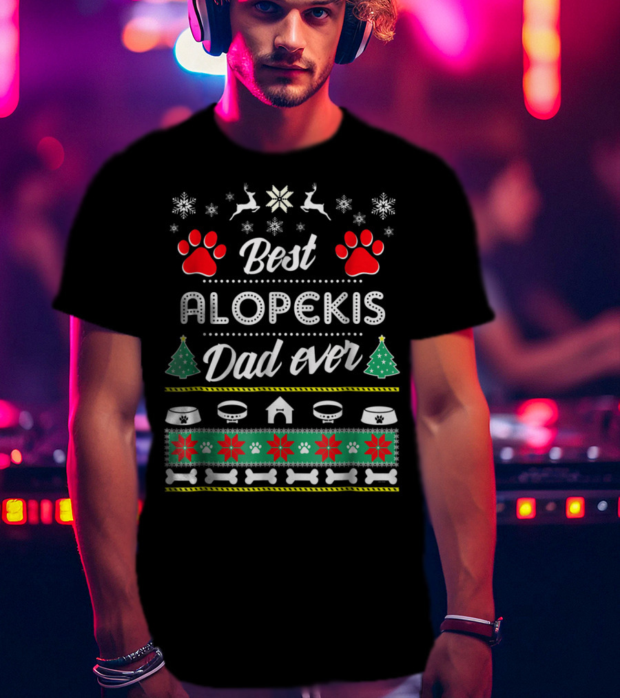 Best Alopekis Dad Ever Christmas Paw Prints And Dog Icons T-Shirt