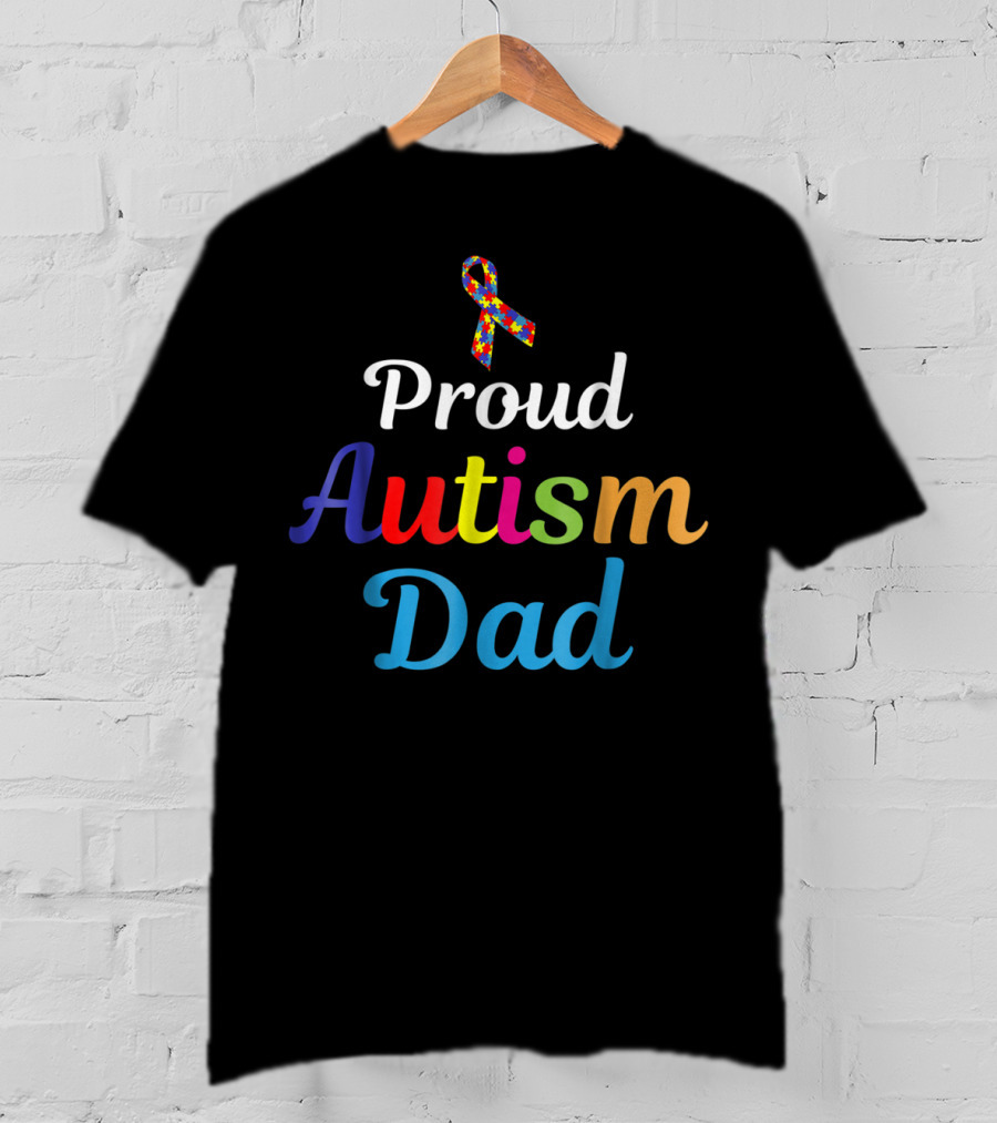 Proud Autism Dad Puzzle Ribbon Support Grandpa Papa T-Shirt