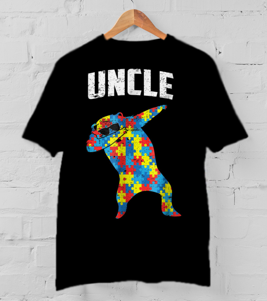 UNCLE Bear Dabbing Puzzle Glasses Autism Mom Dad T-Shirt