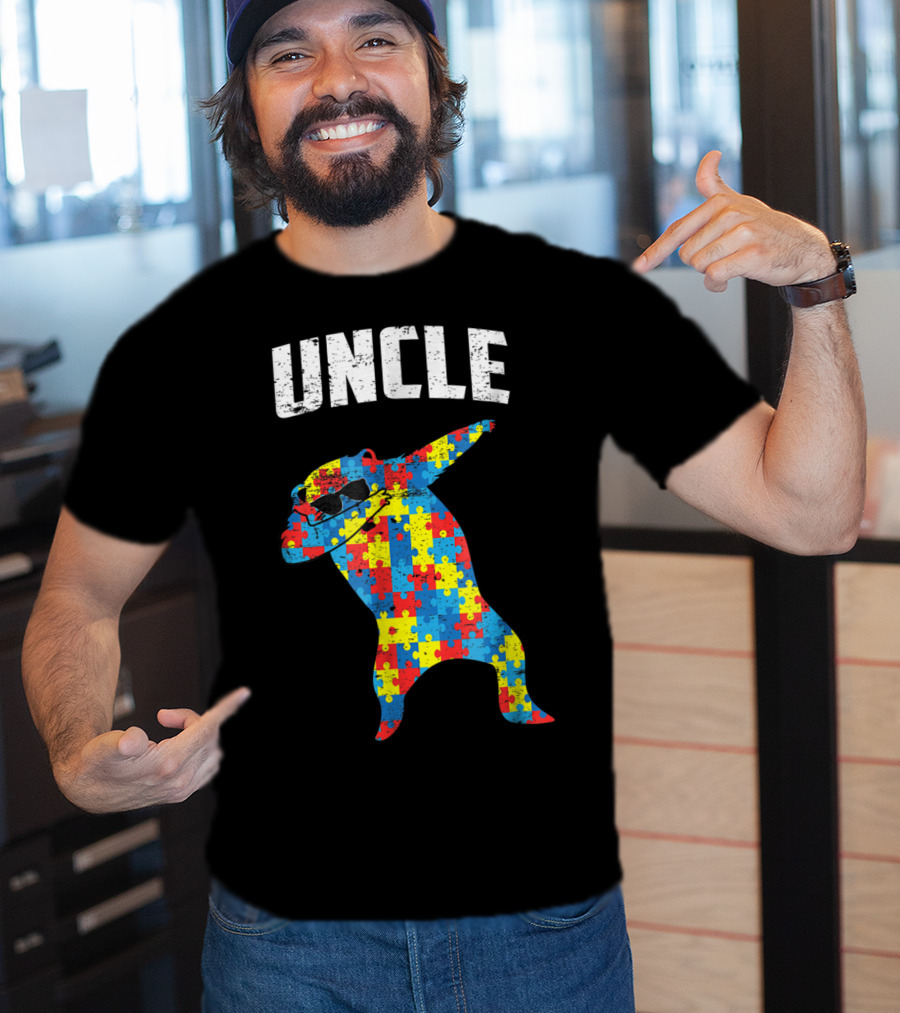 UNCLE Bear Dabbing Puzzle Glasses Autism Mom Dad T-Shirt