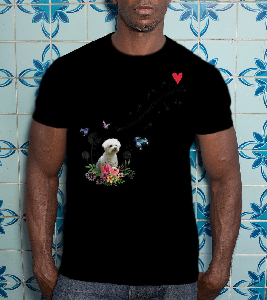 Bichon Frise Let Things Go Kids68 Butterfly Flowers Heart T-Shirt