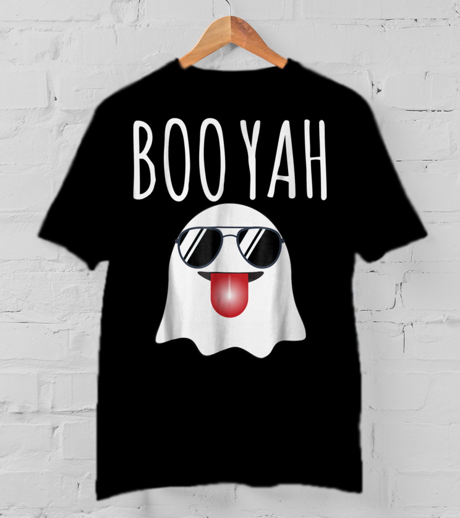 BOO YAH Funny Halloween Dad Ghost With Sunglasses And Tongue Out T-Shirt