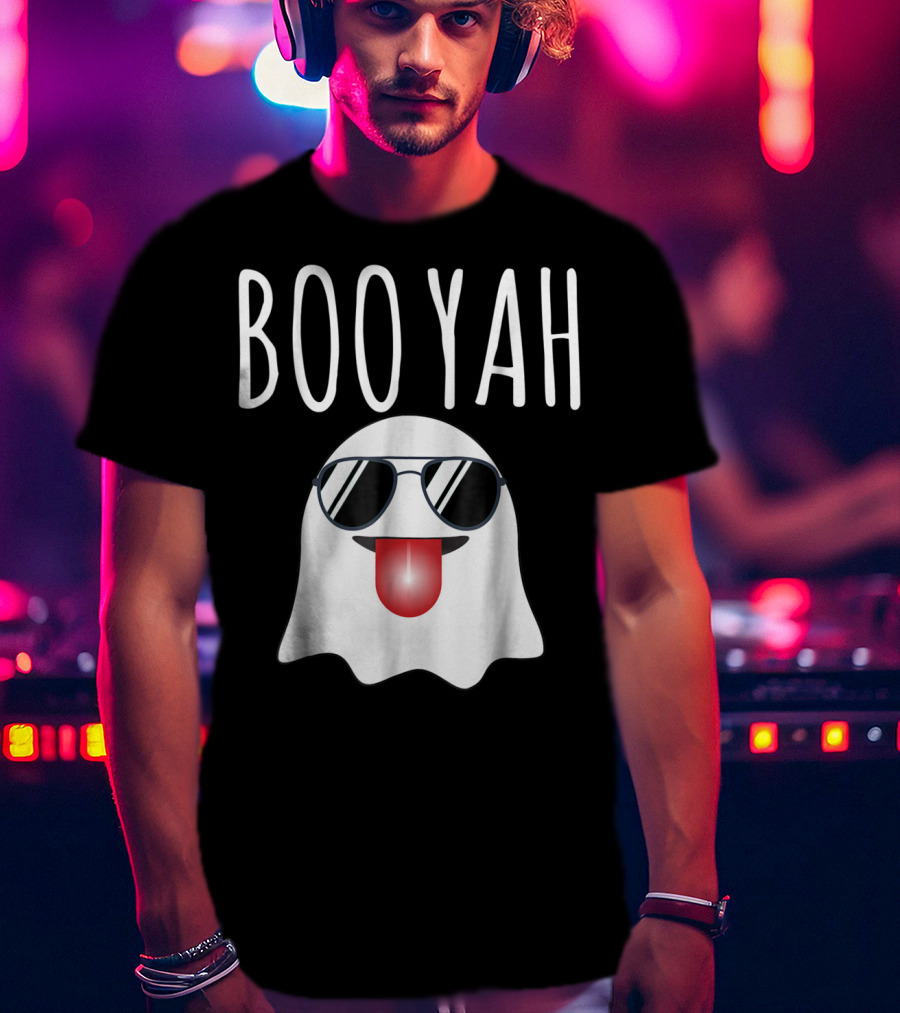 BOO YAH Funny Halloween Dad Ghost With Sunglasses And Tongue Out T-Shirt