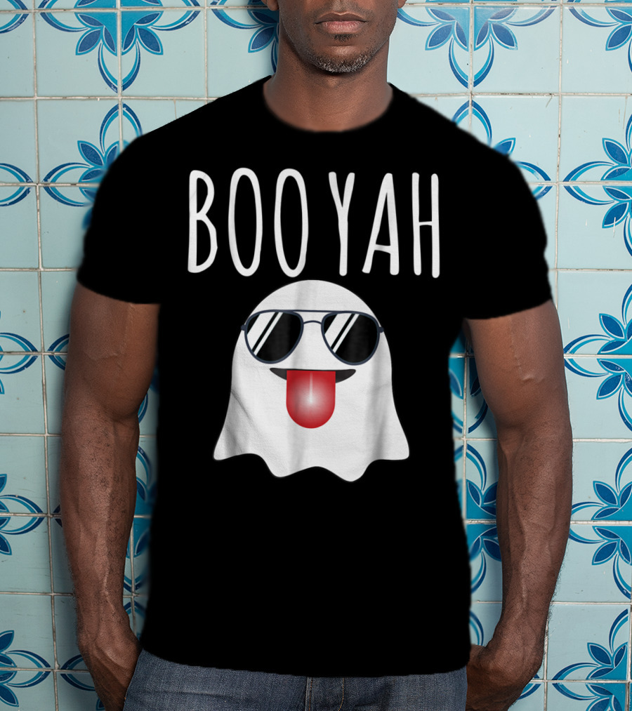 BOO YAH Funny Halloween Dad Ghost With Sunglasses And Tongue Out T-Shirt