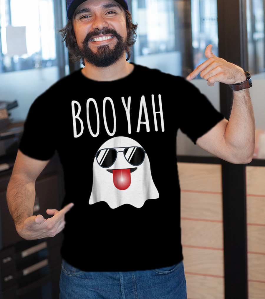 BOO YAH Funny Halloween Dad Ghost With Sunglasses And Tongue Out T-Shirt
