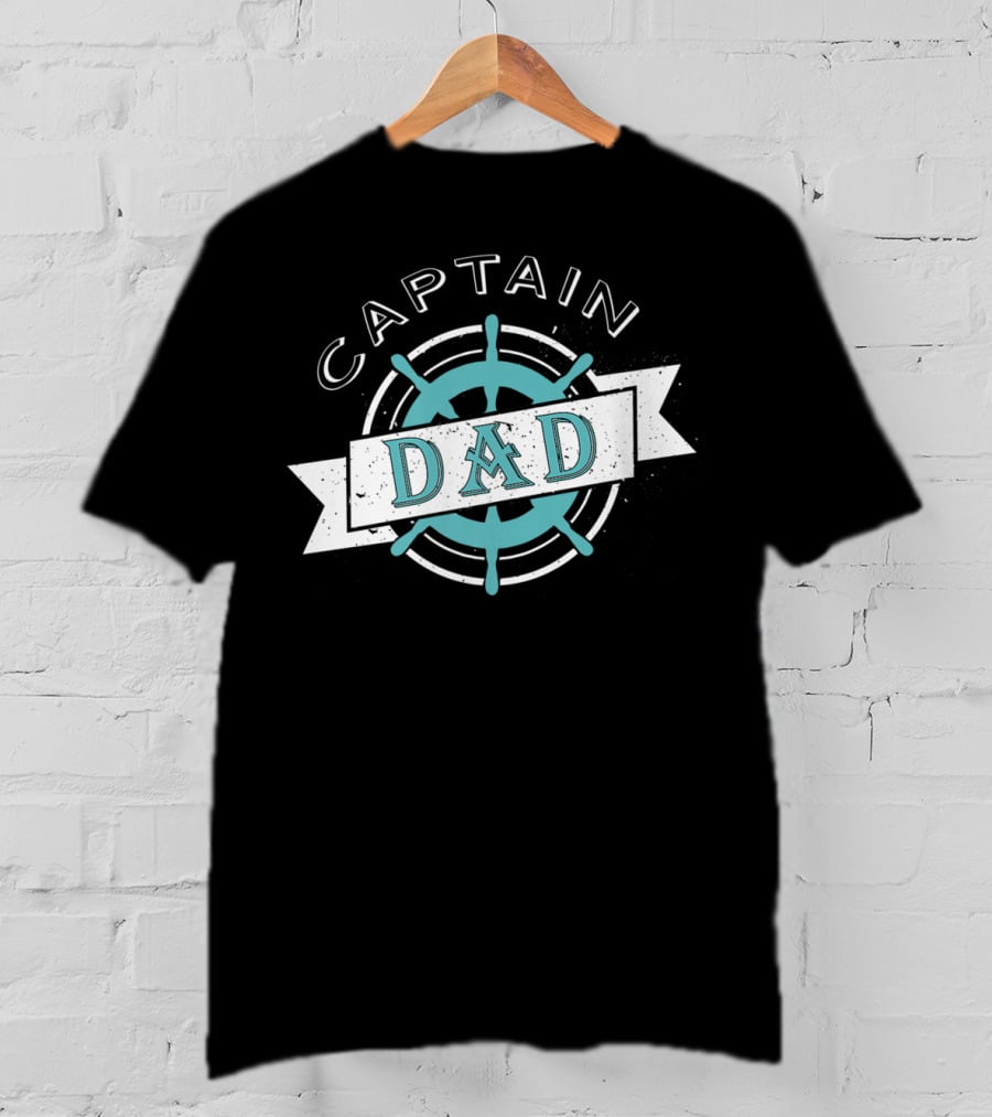 Captain Dad Nautical Sailor Wheel Emblem T-Shirt