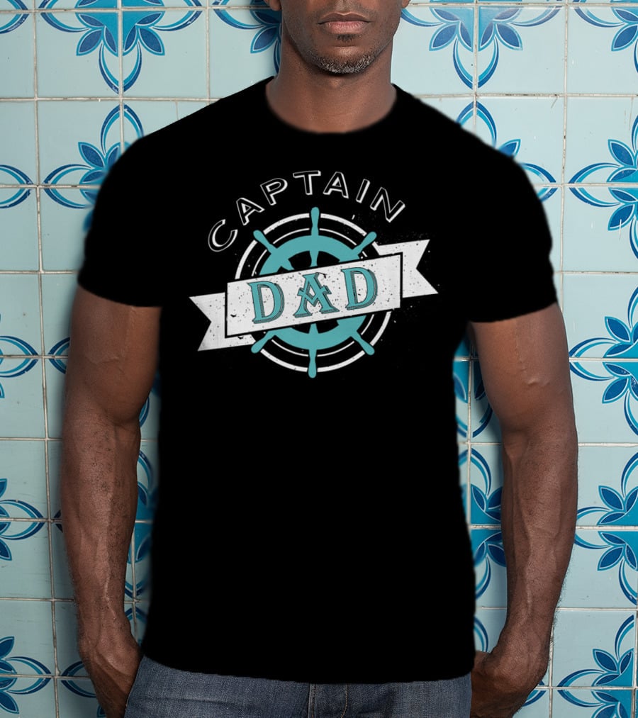 Captain Dad Nautical Sailor Wheel Emblem T-Shirt