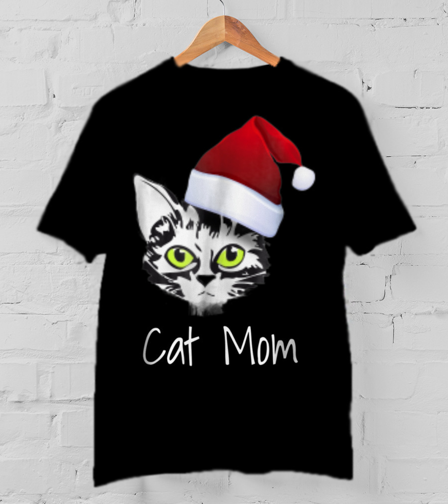 Cat Mom Christmas Santa Hat From Dad Son Daughter80 T-Shirt