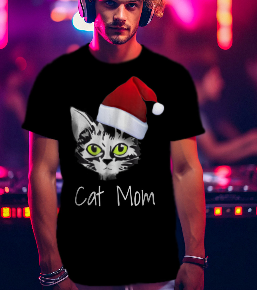 Cat Mom Christmas Santa Hat From Dad Son Daughter80 T-Shirt