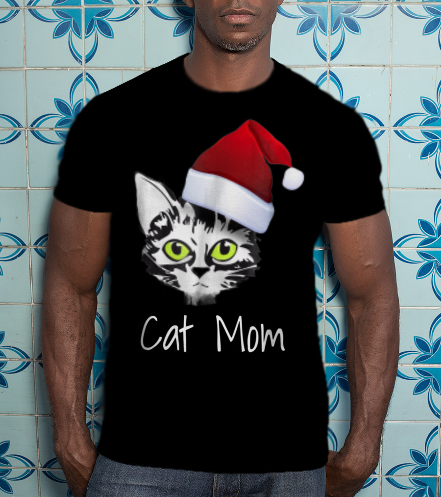 Cat Mom Christmas Santa Hat From Dad Son Daughter80 T-Shirt