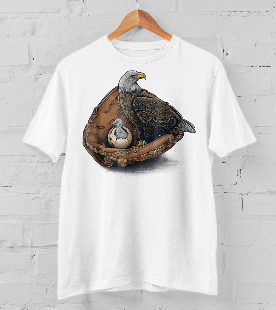 American Baseball Bald Eagle With Glove And Baseball Nestling Kids11 T-Shirt